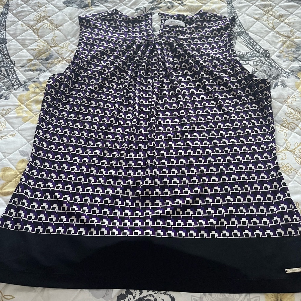 Calvin Klein Black and White Sleeveless Blouse